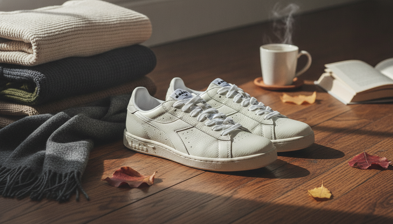 Diadora White Faux Leather Sneakers for Fall/Winter