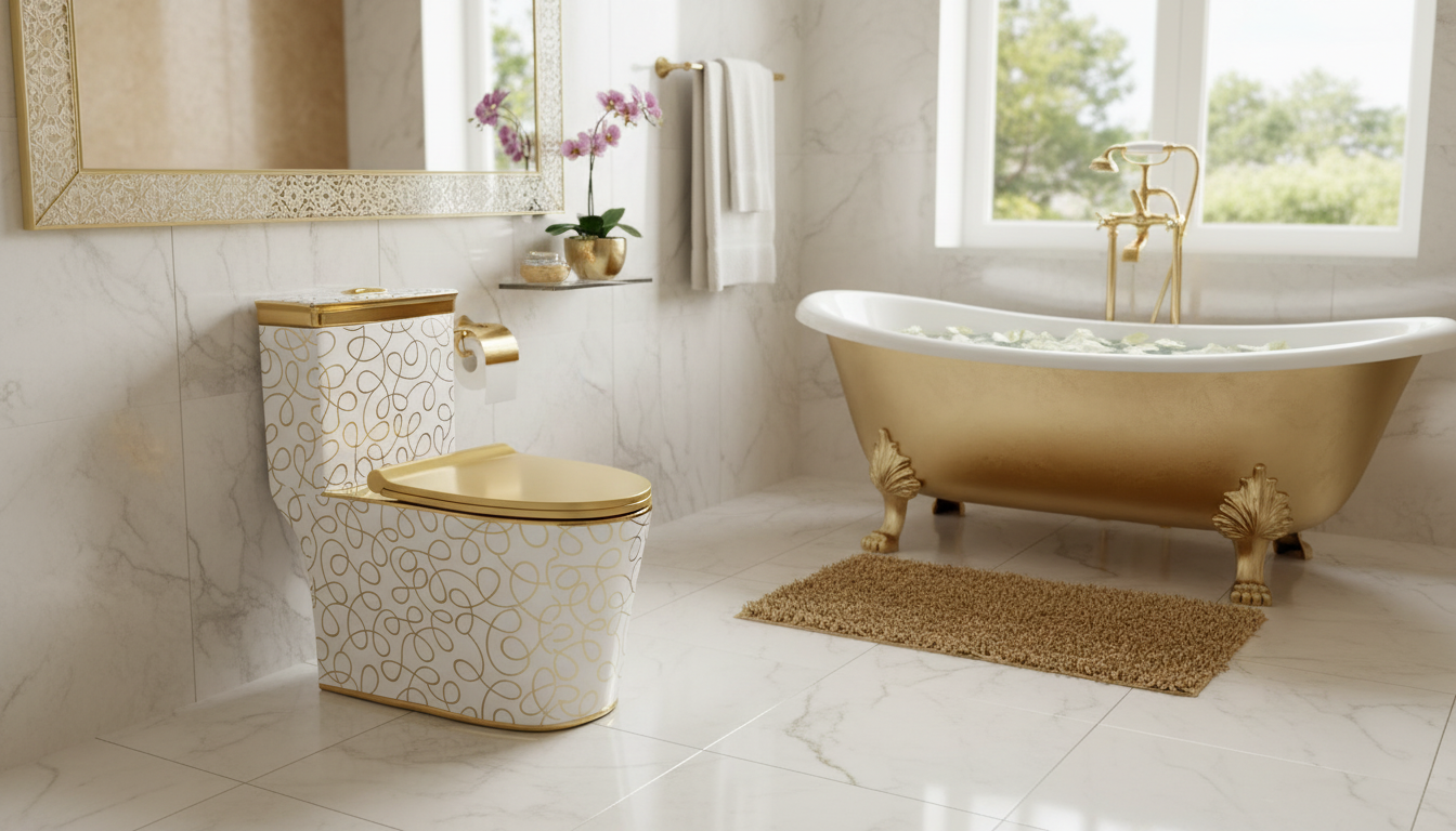 Golden One-Piece Toilet for Villa Baths: Cyclone S-Trap
