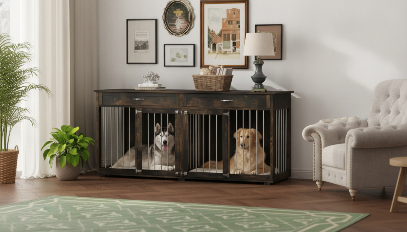 Heavy-Duty Wooden Dog Crate Furniture with Drawers