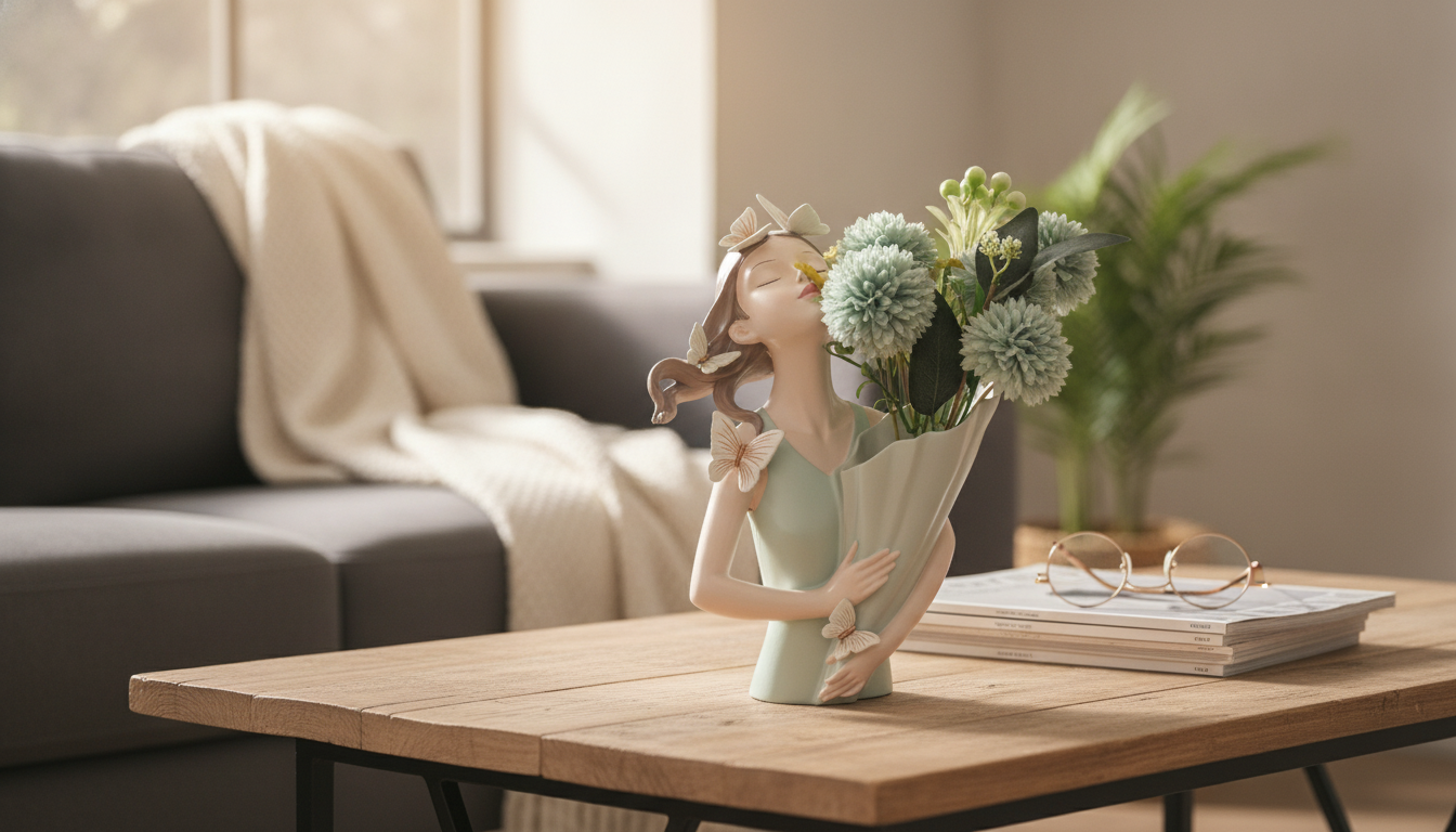 Mint Butterfly Girl Vase: Whimsical Mint Decor Accent