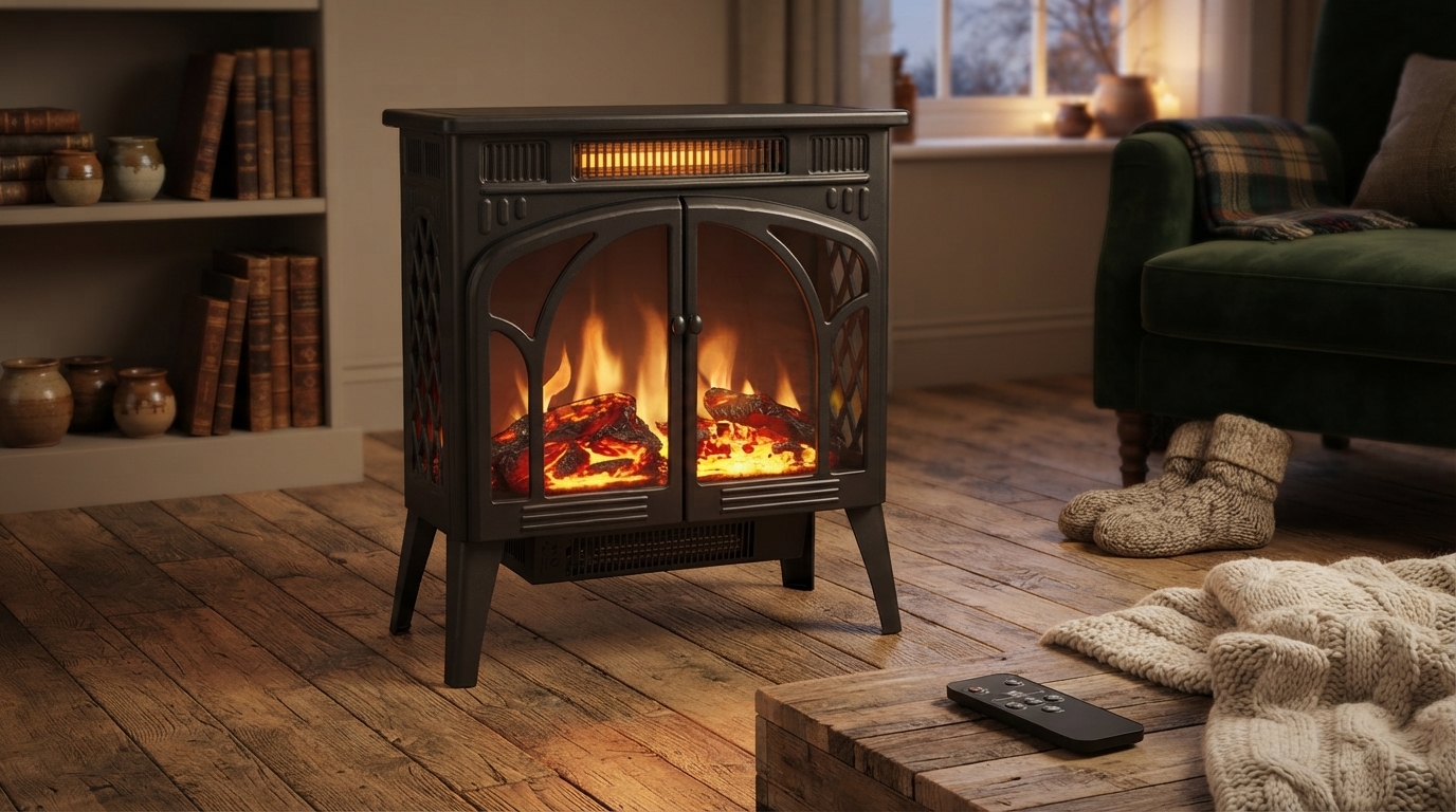 25-Inch Electric Fireplace Stove: Remote, Flame & Heat